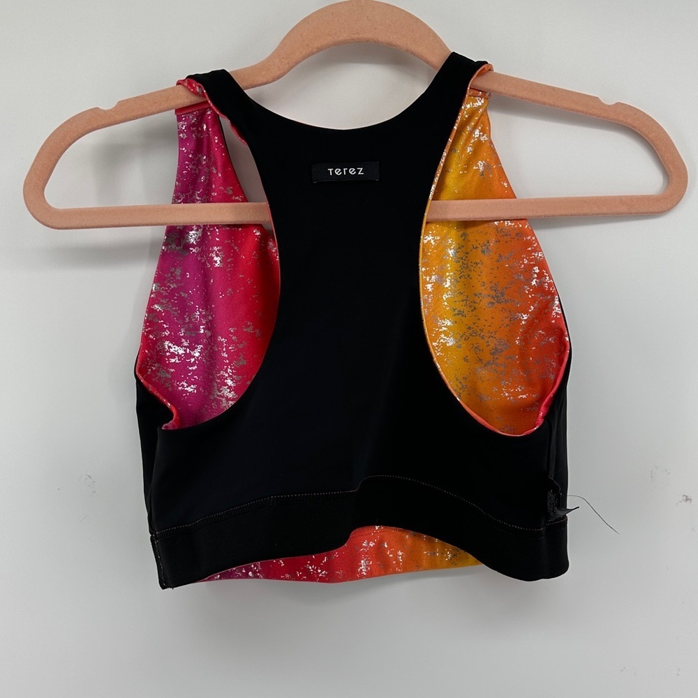 Terez Retro Disco Electric Neon Pink,Orange&Yellow Sparkle Sport Bra SZL - Picture 7 of 7